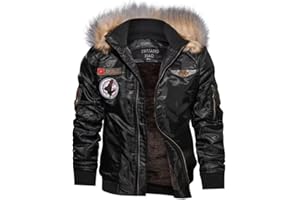 Shuanghao Homme Hiver Chaude Blouson-Veste Aviateur-Militaire Armée-Bombers Manteau Veste - Blouson Top Gun Baseball Hiver Printemps Automne à Capuche Amovible en Polaire Jacket Coat Pour Hommes
