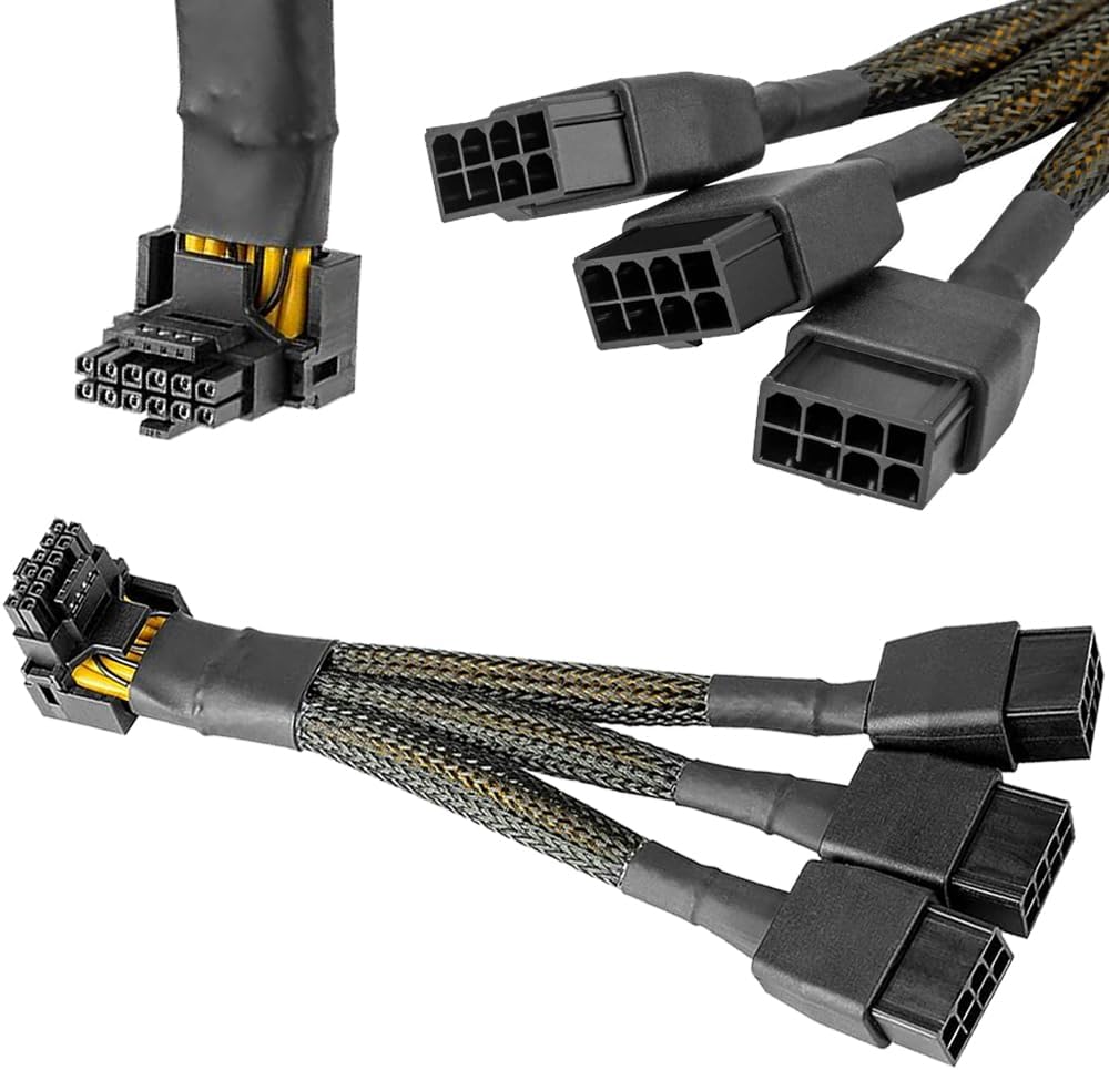 HAAMNING7 16 AWG PCIE 5.0 12VHPWR 600W 3x8 Pin to 16Pin (12+4Pin) 90 Degree Right Angle Supply Adapter Cable for Graphics Card RTX 4090 4080 3090TI 4070Ti (type A)