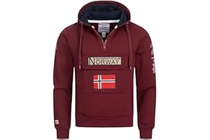 Geographical Norway da Uomo Felpa con Cappuccio Mezza Zip con Cappuccio e Marsupio Felpa con Cappuccio a Maniche Lunghe per Il Tempo Libero Casual Produzione BANS