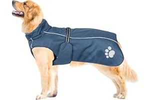 Morezi Dog Coats Waterproof Dog Winter Coat with Padded Fleece Lining Harness D Ring Fit for Labrador Retriever Cockapoo Springer Spaniel Doberman in Cold Weather - Navy - S