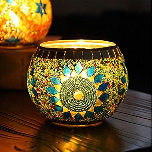 Falaiduo Romantic Mosaic Glass Candlestick Wedding Ornaments Props Gifts Home decoration (Green)