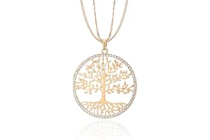 OURAN Collana a catena lunga per donna, collana con pendente Celtic Albero della vita Collana in oro o argento con cristallo