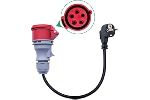 CEE 16A Starkstrom Stecker auf Schuko, Adapter SCHUKO auf CEE 5-Polig | 16A auf 16A | Adapter 230V Stecker, Elektroauto Ladegerät Zubehör