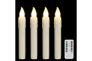 yunsheng 4 sztuki świec LED z pilotem zdalnego sterowania i timerem, świece LED zasilane bateriami, bezpłomieniowe, migoczące świece, świece okienne o wyglądzie wosku kroplowego do dekoracji
