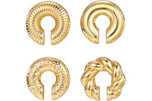 HQRKOTM 4PCS Orecchini senza buco Oro Grandi Cartilagine Chunky Non Penetranti Orecchini a Clip per Ragazze Ipoallergenici Moda Gioielli Regalo di Gioielli