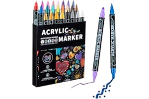 Mzh Art Pennarelli acrilici a doppia punta, 24 colori, pennarelli di alta qualità per legno, pittura su roccia, vetro, tela, pietra, artigianato fai da te