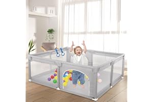 OHMG Box per Bambini,150 * 150cm Recinto per Baby Tessuto Oxford 300D,Recinto per Bambini Extra Grande Box Neonato con Morbida Rete TraspiranteCentro Attività per Bambini