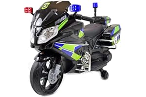 INDALCHESS Moto PATRULLERA POLICIA 12V para NIÑOS, Asiento Cuero, Ruedas Goma, 3 a 8 años