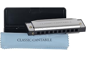 Classic Cantabile AHB-150 ECO Alabama Blues Harmonica C-Dur - harmonijka diatoniczna z 10 mosiężnymi strojami - idealna dla początkujących - chromowana obudowa ze stali nierdzewnej - w zestawie etui i