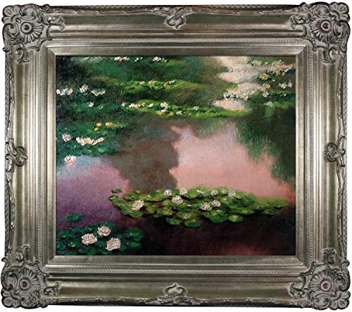 La Pastiche OverstockArt Water Lilies, Green and Violet (Luxury Line) by Monet Hand Painted Oil on Canvas, Renaissance Champagne Frame, 34" x 30"