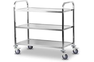Mahlzeit Carro de Servicio de Acero Inoxidable con 3 Estantes | 101,5 x 95 x 48,5 cm | Carrito de Servicio con 4 Ruedas y Frenos de Bloqueo | Carrito de Restaurante con 3 Niveles | Almacenamiento