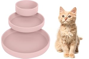 Lollanda -Futternapf für Katzen-3er Set,Silikon Futterschale,Trinkschale oval,Silikonnapf breit für Trockenfutter und Nassfutter （Rosa）