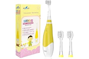 SEAGO Cepillo de Dientes Eléctrico para Bebés y Niños de 1 a 3 Años Con 3 Cabezales con Lámpara LED Temporizador de 2 Minutos Funciona con Pilas Impermeable IPX7 BabySonic SG-902 (Amarillo)