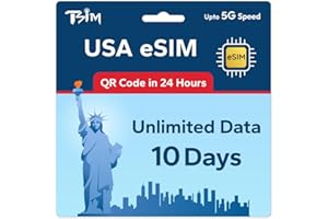 TSIM USA eSIM 10 Giorni | Dati Illimitati | Multi-Operatore 5G | Attivazione Automatica | Ricaricabile | Hotspot Consentito | QR-Code ricevuto via E-mail entro 24 Ore | Solo Dati