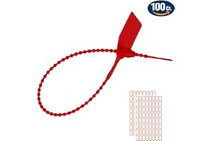 Apstaqeoo 100PCS Plastic Anti-Tamper Seals, Safety Zip Ties for Fire Extinguisher Security Seals Pull Tite Security Tags for Luggage Disposable Self-Locking Tie 250mm Length Included Labels (Red)
