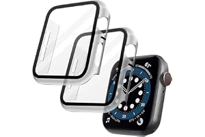 OFFCUP 2 st PC-fodral, kompatibelt med Apple Watch Serie 6 SE serie 5 4, 40 mm, ultratunt, genomskinligt härdat glas för iWat