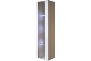 MB Muebles Bonitos | Vetrina Luke V5 | Larghezza 40 x Altezza 165 x Profondità 29 cm | Mobili in Melamina Lucida (sonoma opaca) | Modello Sospesi | Colore Sonoma e Bianco
