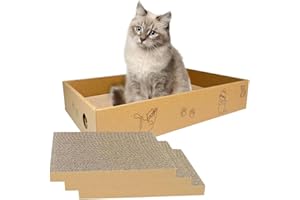 MUAEEOK Cat Scratcher Cardboard Box for Indoor 3 Packs in 1, Cat Scratching Pad Cardboard Box for Indoor Kitten, Large Size Cats Scratch Pad Board Easy for Scratch