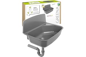 'aquaSu® Beccuccio Greena, sostenibile in plastica riciclata, prodotto dell'anno in rivista fai da te, dalla Germania, con sifone e filtro in acciaio inox, lavandino da parete con paraspruzzi