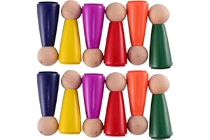 EXCEART 12Pcs Hand-Painted Wooden Peg Doll Unfinished Wooden Peg Doll Bodies Wood People Figure Craft Toy People Shapes DIY Arts Crafts
