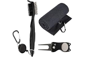 QeeHeng 2 Stück Golf-Reinigungsbürste, 3-in-1 einziehbarer Zip-Line-Aluminium-Karabiner-Golfbürste, Rutschfester Griff, bequemer Griff, Golfschlägerreiniger für Keile, Eisen, Hölzer