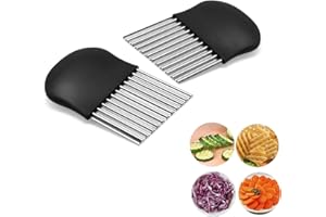 Anguxer 2 pièces Couteau ondulé à Frites en Acier Inoxydable, Couteau de Tranches de Patate, pour Pommes de Terre, concombres et Autres légumes (002, 2)