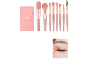 SJBAUTYO Set de Brochas de Maquillaje,Set de 8 Pinceles de Gama Alta,Mini Brocha de Maquillaje Portátil,Con Juego de Bolsas de Cuero PU,Adecuado para Rubor y Base de Corrector de Ojos