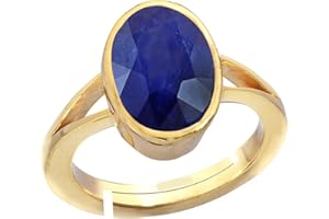 DINJEWEL 7.50 Carat Natural Aa++ Quality Sapphire Adjustable 22k Gold Ring Neelam Loose Gemstone Ring Blue, Metal, Sapphire