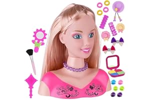 Eznaobo Kids Hairdressing Makeup Doll with 23pcs Accessories, Dolls Hair Styling Model Kids, Make up and Hairstyling Head Toy Set for 3 4 5 6+ Years Old Girls (Red)