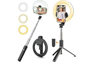 PEYOU Selfie Stick Ringlicht,【2022 Version】6.3" LED Ringleuchte mit Stativ(90cm) Handyhalter Wiederaufladbar Fernauslöser,3 Farbe 9 Helligkeitsstufen für Selfie, Reisen, live Streaming, Makeup, Video