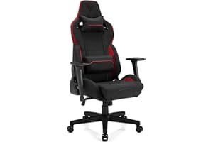 SENSE7 Juego de Tela Oficina Sentinel Gamer Silla ergonómica Reposabrazos Estructura de Acero de una Pieza Ángulo de inclinación Ajustable, Cuero, Rojo/Negro, 40-48 x 72x59