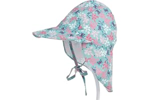 Lazz1on Bebé Sombrero de Sol con Protección de Cuello Anti-UV Gorro de Playa Verano para Viaje Excursión Escuela Ajustable con Barbijo