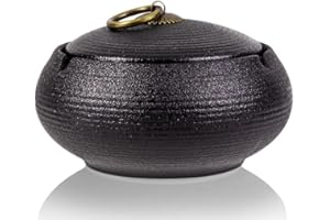 UTRY Keramikaschenbecher Mit Deckel-Winddichter Aschenbecher FüR Drinnen Und DraußEn, Vintageaschenbecher FüR Raucher, Dekorativer Tisch-Aschenbecher FüR BüRo Und Hotel. (Schwarz)