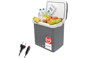 ‎TZS FIRST AUSTRIA TZS First Austria - Kühlbox 32L elektrisch 12V 230V Anschluss für Auto & Steckdose - Thermoelektrische Cool Box kühlt & wärmt - Mini Kühlschrank mit Griff - Für Camping, Festivals, Reisen - Grau