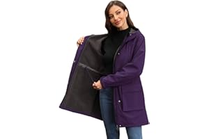 CHIGUO Chaqueta impermeable ligera de invierno para mujer, abrigo cálido con forro polar, chaqueta larga de softshell