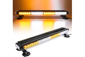 ROUTEKING 67cm 54 LED Barre Lumineuse stroboscopique Double Face Clignotant Haute intensité Avertissement Automobile Clignotant d'urgence Barre LED avec Base magnétique (Ambre/Blanc/Ambre/Blanc)
