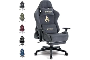 Symino Gaming Chair, Computer Chair with Footrest, Headrest and Lumbar Support, Ergonomic PC Chair, Height Adjustable Rotating Task Chairs, Gray