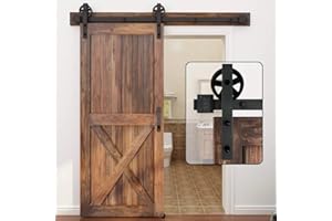 WINSOON 183 cm Simple Porte Quincaillerie pour La Prote Simple Coulissante de Grange En Bois Antique Roue de Base à Gros Rayons Noir Roller Kit Système de Porte avec Roulettes et Rail
