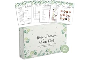 YOUR PARTY GAMES Baby Shower Games - 6 Game Bundle - Eucalyptus, Jungle, Safari, Baby Boy, Baby Girl - 10 Guests Pack (Eucalyptus)
