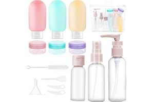 FANICER 14 piezas de Viaje Rellenables kit, 60/50/30ml Botellas de Silicona a Prueba de Fugas para Champús, Lociones y Cosméticos, Incluye Tarros Pequeños, Botella de Spray, para Viajes y Uso Diario
