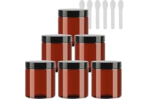 TIANZD 6 Pièces Vides Petit 80 ml Marron Cosmétique Pot en Plastique avec Couvercle Noir 80 g Pots de Cosmétique Crème de Bouteille Contenant avec 6x Spatules