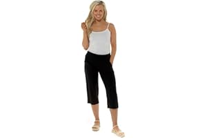 Thingimijigs Ladies Linen Blend Cropped 3/4 Length Casual Summer Trousers with Pockets