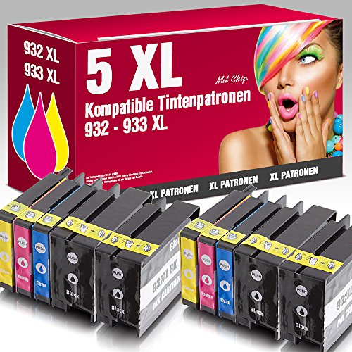 5 Kompatible XL Patronen 932 933 für HP OfficeJet 6100 6600 6700 7110 7510WF 7600 7610 7612 ersetzt CN053AE CN054AE CN055AE CN056AE ms-point®