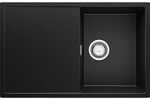 Lavello Cucina 78 x 50 cm, Lavandino Cucina in Granito 1 vasca + Sifone Classico, Lavabo Cucina Incasso Ibiza di Primagran, Nero
