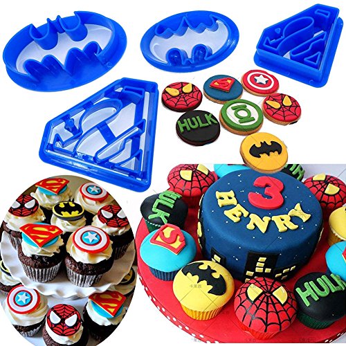 KAISHANE Emporte-pièce en Forme de Batman Super Hero Lot de 4 - Superman Emporte-pièces, emporte-pièces, emporte-pièces Batman Bleu