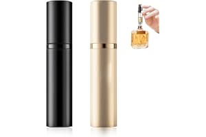 Coco Berming Parfümzerstäuber Nachfüllbar, Mini Sprühflasche 5ml für Reise, Aluminium Zerstäuber für Tasche, Kompakter Parfumbehälter Damen Herren Unterwegs (Schwarz + Gold)