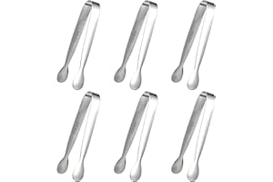 STYQUENZER 6 mini pinze per ghiaccio e zucchero, per servire cibo, 11,4 cm, in acciaio inox, piccole pinze da cucina color argento, per antipasti, dessert, tè, caffè, bar (argento)