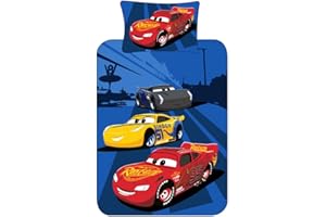 Disney Cars Lightning McQueen Single Duvet Cover Bedding Set - Officially Licensed Kids Bedding, Reversible, Soft and Durable Blue Cover, Includes Pillowcase