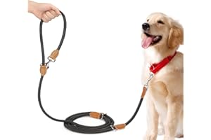 PETCOOZ Smycz dla psa, regulowana smycz 3 m, z 2 karabińczykami, podwójna smycz dla średnich i dużych psów, pogrubiona smycz do ćwiczeń z wytrzymałego nylonu, czarna