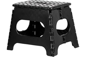 iTrend 11 Inch Folding Step Stool - Heavy Duty Plastic Step Stool for Adults & Kids - Opens with one Flip - Anti Skid Lightweight Foldable for Kitchen, Bathroom and Bedroom - Black & White